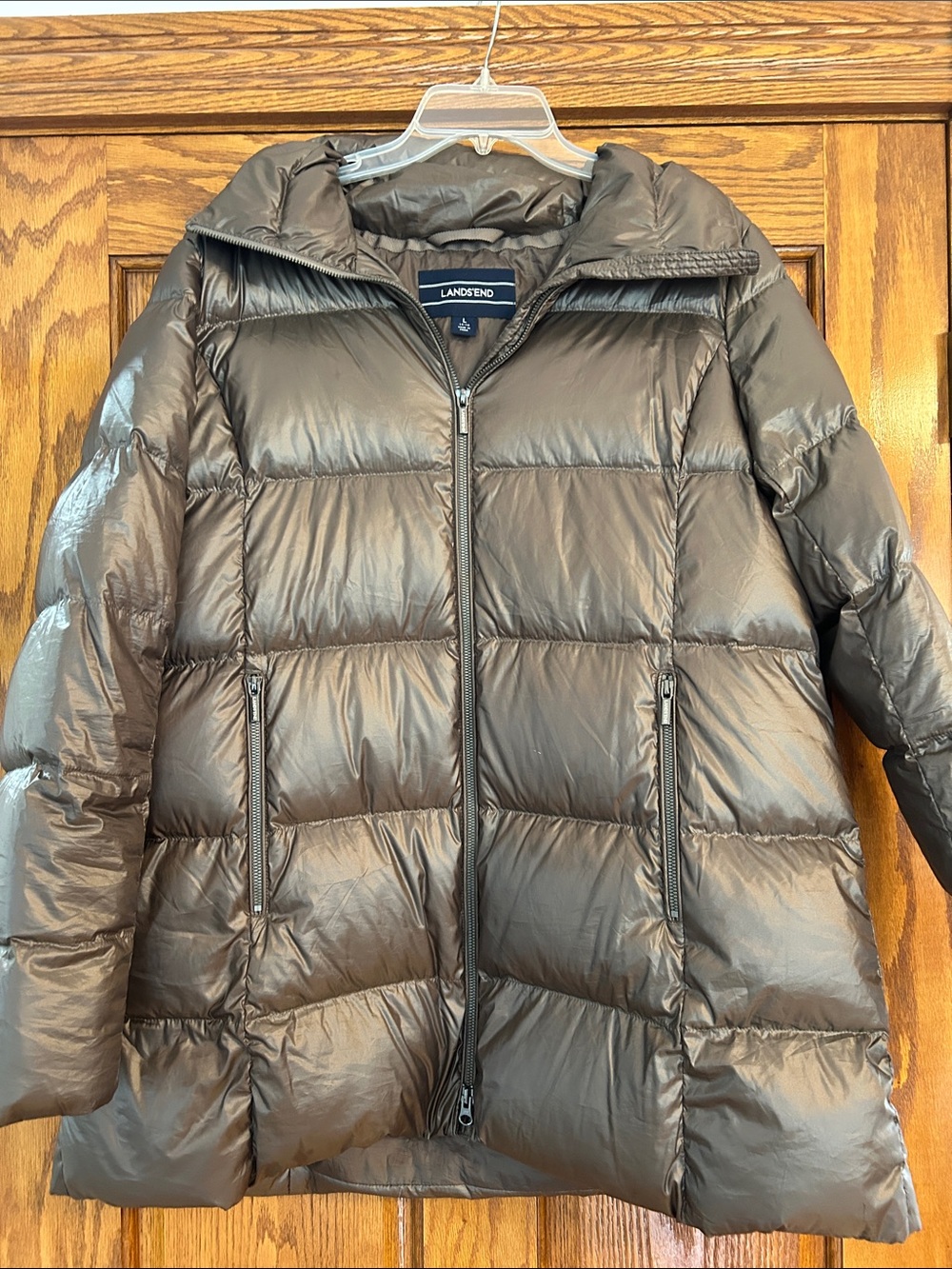 Lands' End Ladies Puffer Jacket in Shiny Bronze Size L